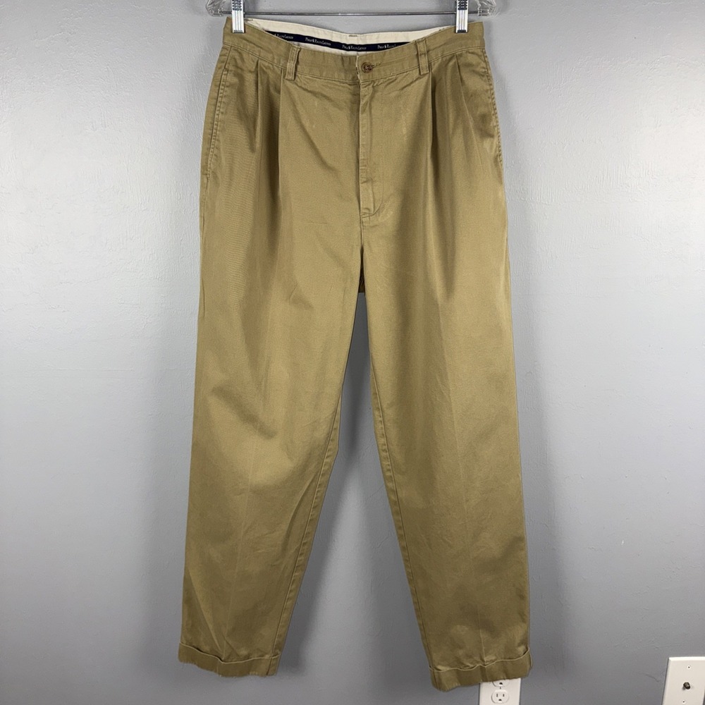 Polo Ralph Lauren Hammond Pant Khaki Pleated Chino Cuffed 32X32 (actual 32x31")